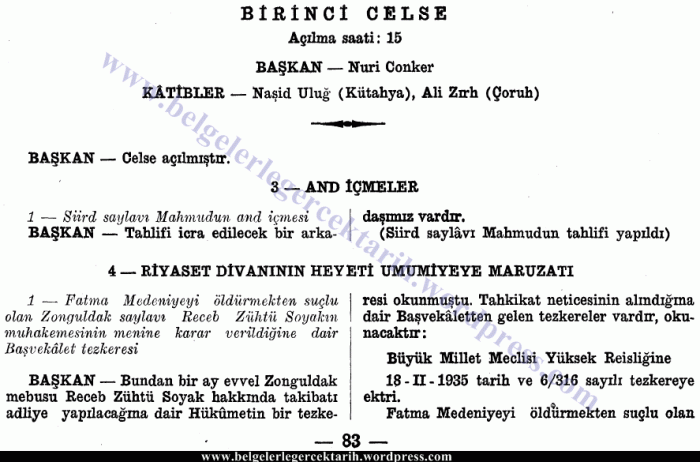recep zühtü Devre 5, cild 3, Ictima 24, 6 Mayis 1935, sayfa 83, 84.